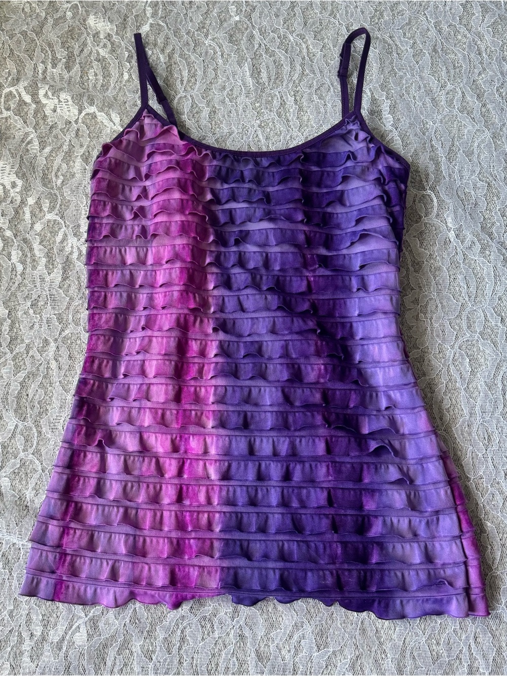 Energie Pink to Purple Ombre Ruffle Tank Top